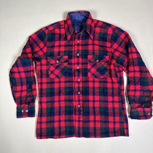 Vintage Woodland Flannel Shirt Mens - Plaid Red/Green/Black - M 15-15.5 - 70s